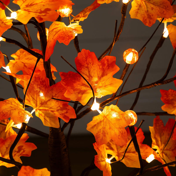 4' Pre-Lit Minimalist Autumn Maple Artificial Fall Tree with 56 LED Warm White & Orange Pumpkin Shaped Lights