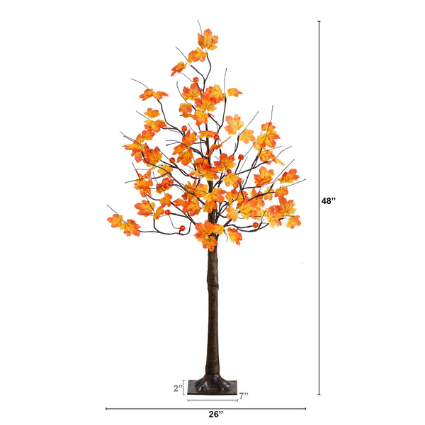 4' Pre-Lit Minimalist Autumn Maple Artificial Fall Tree with 56 LED Warm White & Orange Pumpkin Shaped Lights
