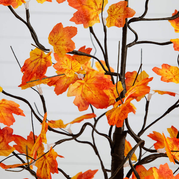4' Pre-Lit Minimalist Autumn Maple Artificial Fall Tree with 56 Warm White LED Lights