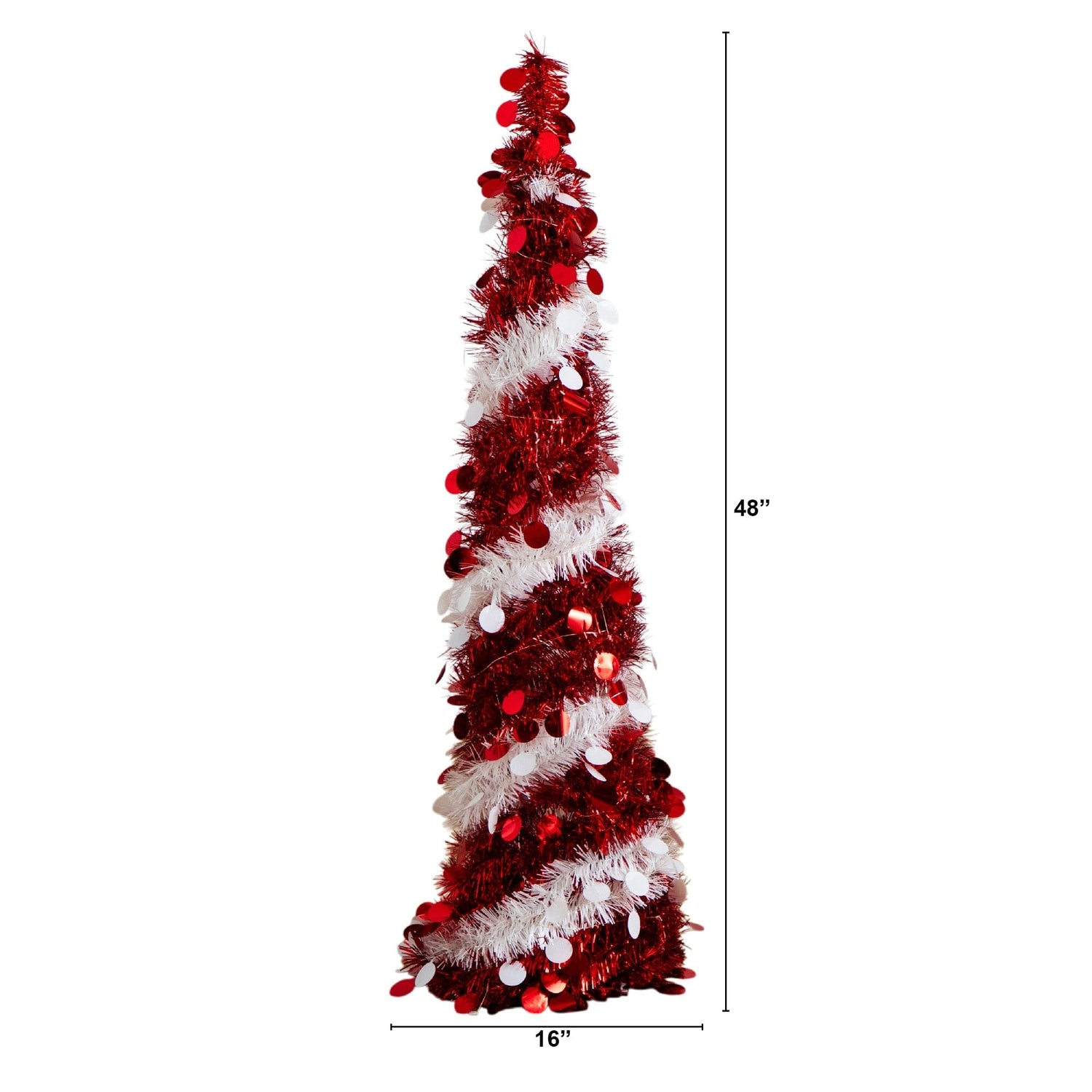 4' Pre-Lit Pop up Red & White Tinsel Christmas Tree with 50 Mutlicolored LED Lights