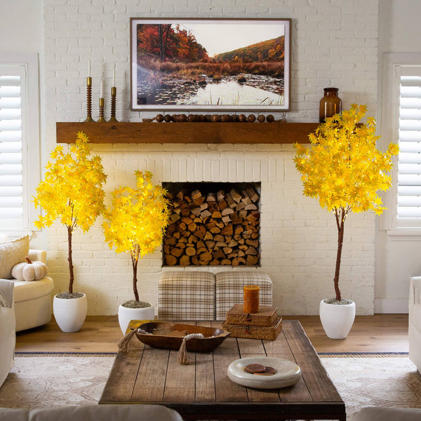 4' Pre-Lit Yellow Autumn Maple Artifical Fall Tree with 150 Warm White LED Lights