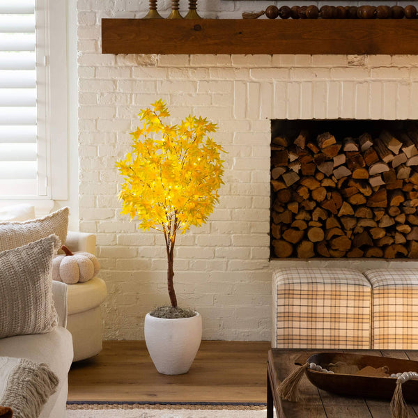 4' Pre-Lit Yellow Autumn Maple Artifical Fall Tree with 150 Warm White LED Lights