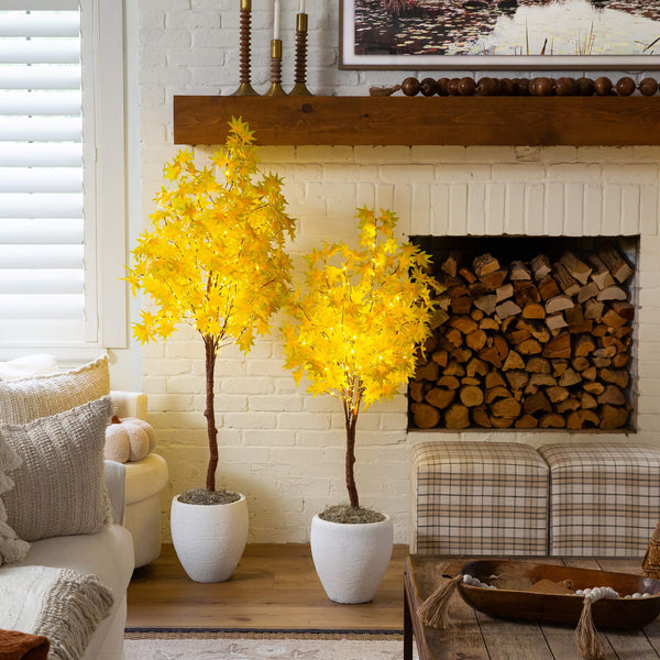 4' Pre-Lit Yellow Autumn Maple Artifical Fall Tree with 150 Warm White LED Lights