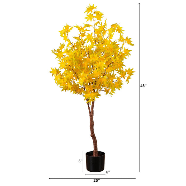 4' Pre-Lit Yellow Autumn Maple Artifical Fall Tree with 150 Warm White LED Lights