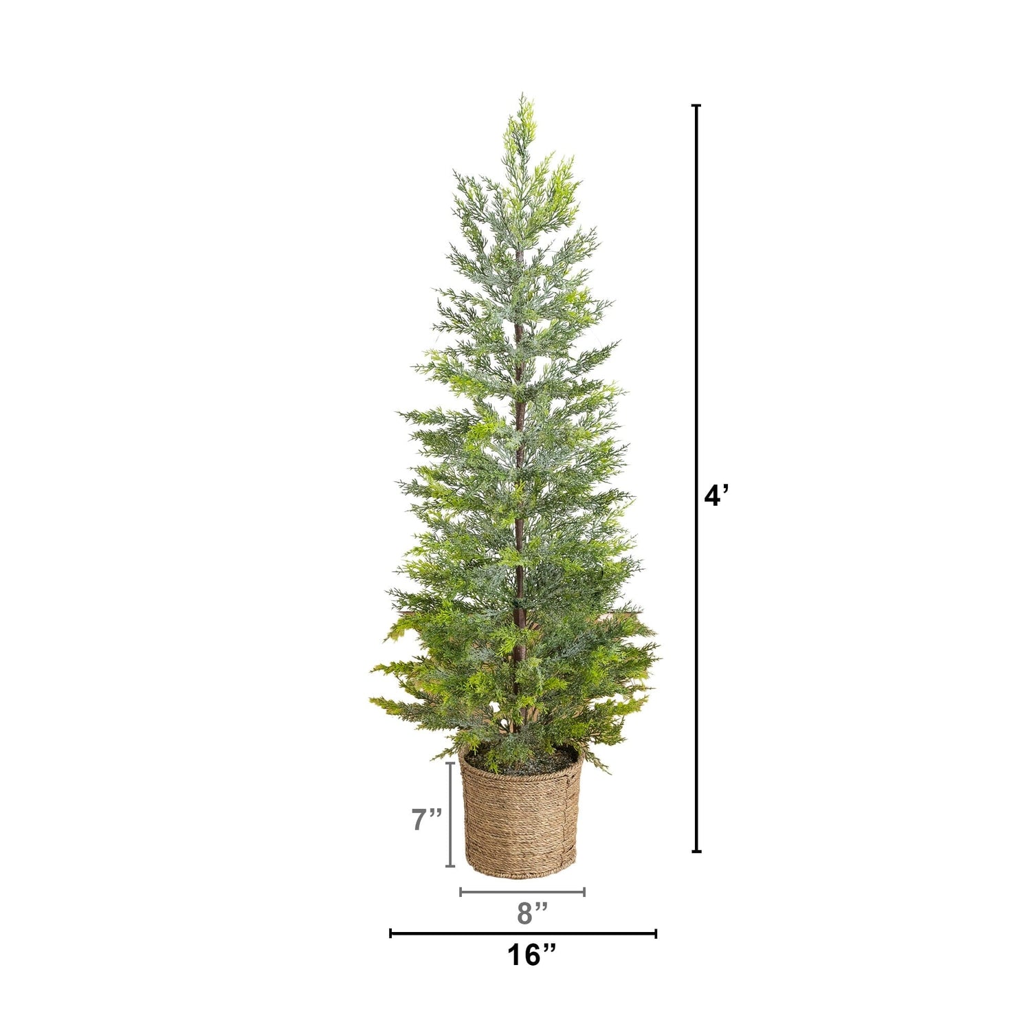4’ Pre-Lit Artificial Snowed Cypress Christmas Tree with 120 LED Lights in Hyacinth Basket
