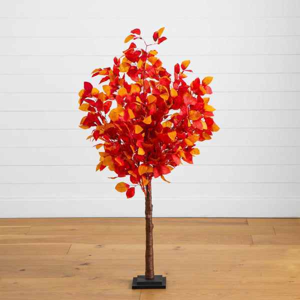 4' Pre-Lit Autumn Artificial Fall Tree with 160 Warm White LED Lights