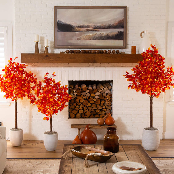 4' Pre-Lit Autumn Artificial Fall Tree with 160 Warm White LED Lights