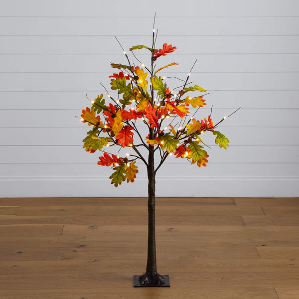 4' Pre-Lit Autumn Maple Artificial Fall Tree with Pinecones, Acorns and 60 Warm White LED Lights