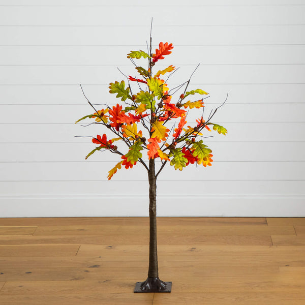 4' Pre-Lit Autumn Maple Artificial Fall Tree with Pinecones, Acorns and 60 Warm White LED Lights