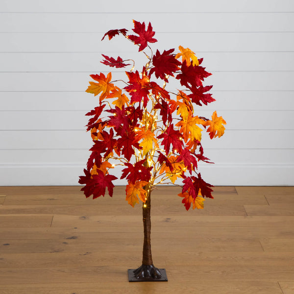 4' Pre-Lit Autumn Weeping Maple Artificial Fall Tree with 180 Warm White LED Lights