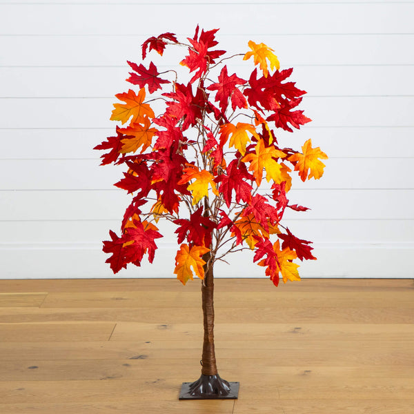 4' Pre-Lit Autumn Weeping Maple Artificial Fall Tree with 180 Warm White LED Lights