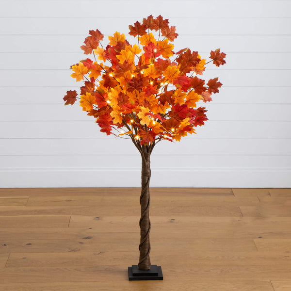 4' Pre-Lit Deluxe Autumn Maple Artificial Fall Tree with 68 Warm White LED Lights