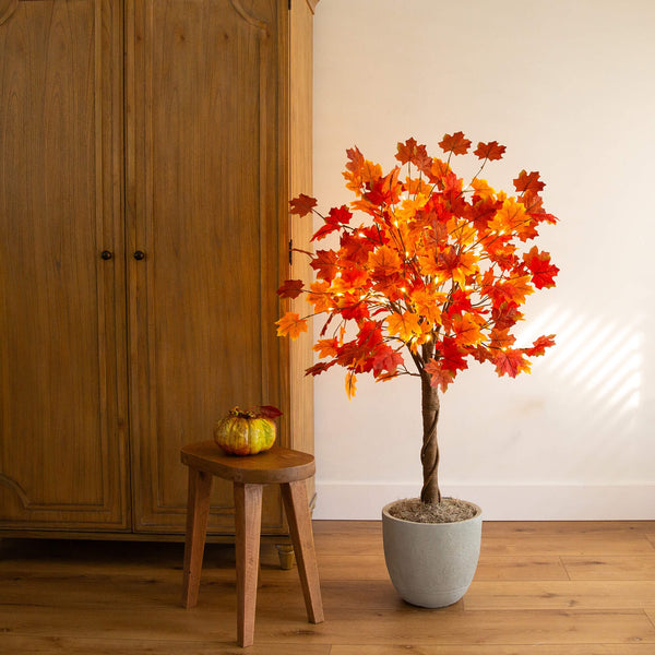 4' Pre-Lit Deluxe Autumn Maple Artificial Fall Tree with 68 Warm White LED Lights