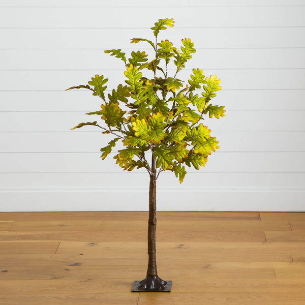 4' Pre-Lit Green Autumn Oak Artificial Fall Tree with 150 Warm White LED Lights