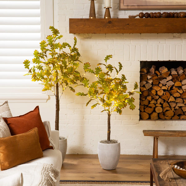 4' Pre-Lit Green Autumn Oak Artificial Fall Tree with 150 Warm White LED Lights