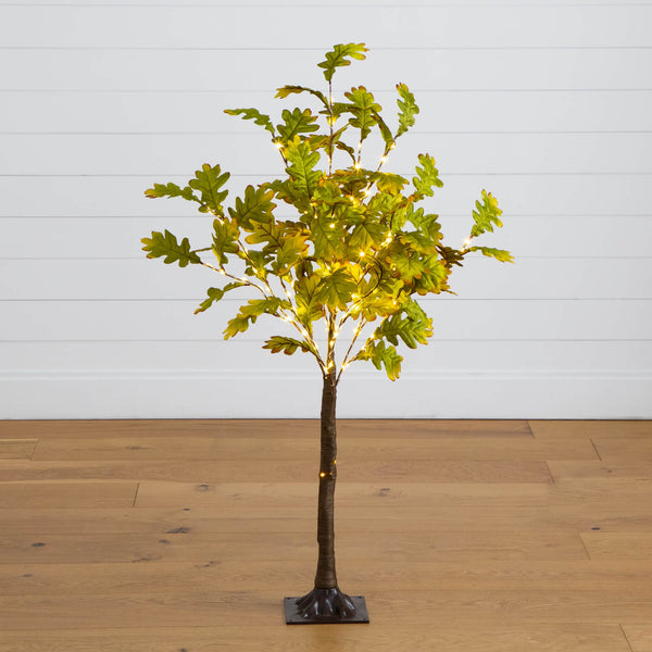 4' Pre-Lit Green Autumn Oak Artificial Fall Tree with 150 Warm White LED Lights