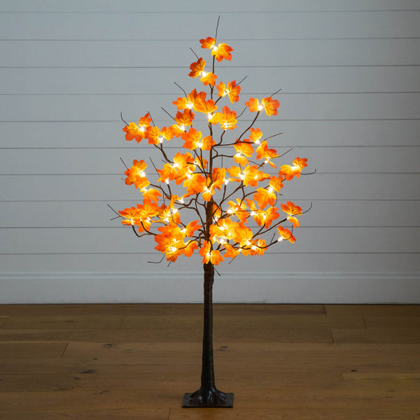 4' Pre-Lit Minimalist Autumn Maple Artificial Fall Tree with 56 Warm White LED Lights