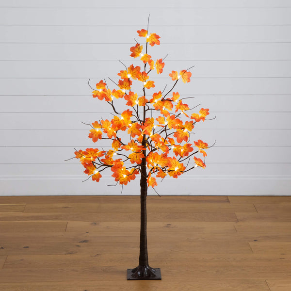 4' Pre-Lit Minimalist Autumn Maple Artificial Fall Tree with 56 Warm White LED Lights