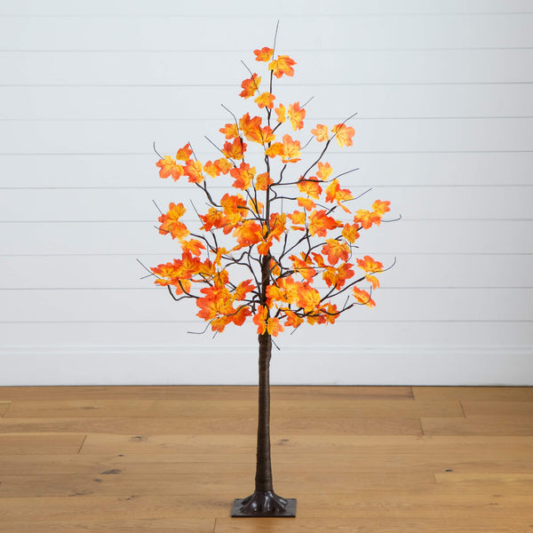 4' Pre-Lit Minimalist Autumn Maple Artificial Fall Tree with 56 Warm White LED Lights