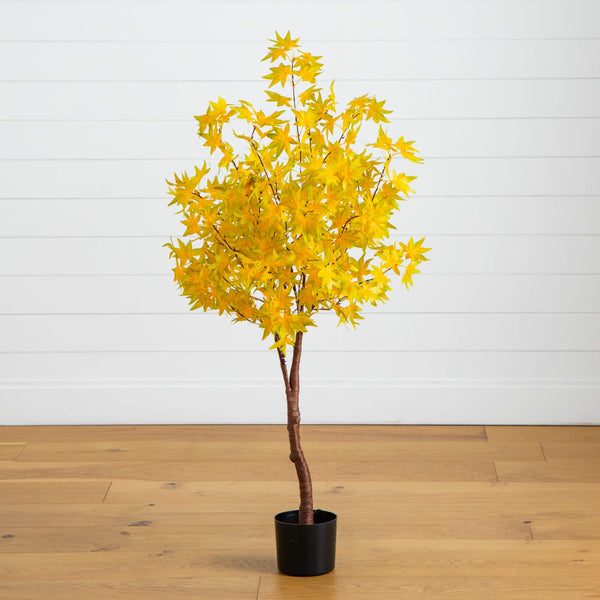 4' Pre-Lit Yellow Autumn Maple Artifical Fall Tree with 150 Warm White LED Lights