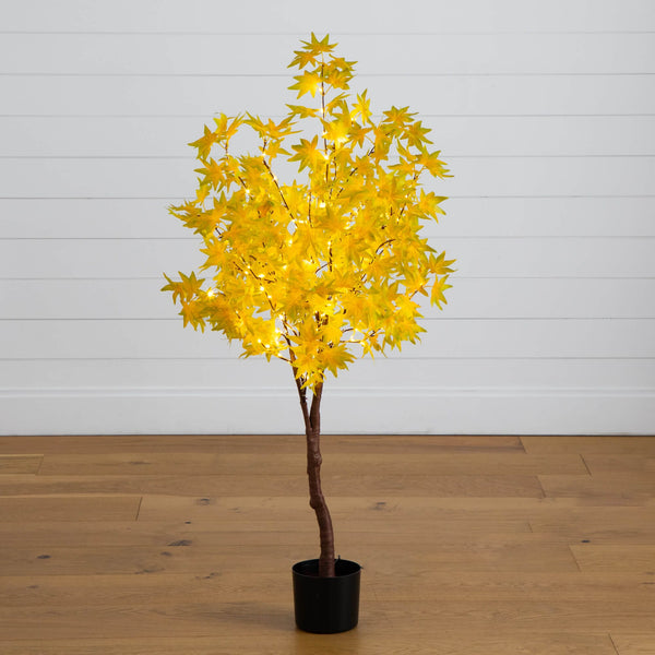 4' Pre-Lit Yellow Autumn Maple Artifical Fall Tree with 150 Warm White LED Lights