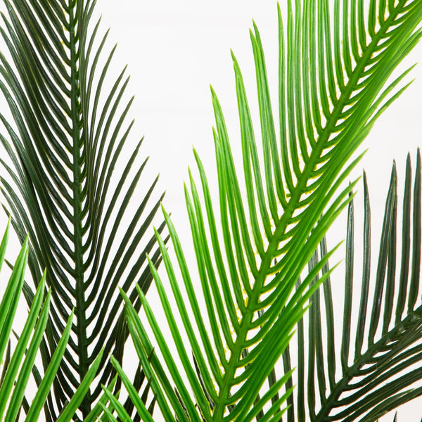 40" UV Resistant Artificial Double Cycas Palm Tree in White Decorative Planter (Indoor/Outdoor)