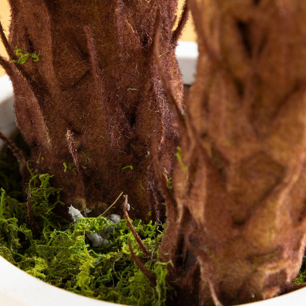 40" UV Resistant Artificial Double Cycas Palm Tree in White Decorative Planter (Indoor/Outdoor)