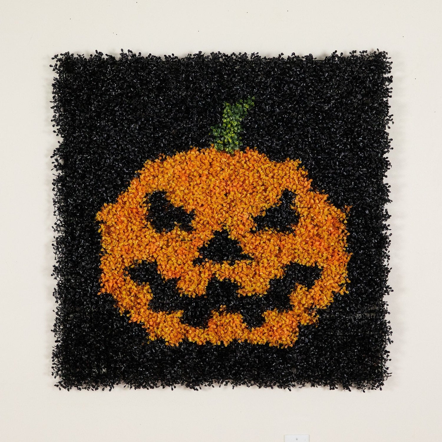 40” x 40” UV Resistant Artificial Halloween Boxwood Jack-o'-Lantern Wall Decor Mat (Indoor/Outdoor)