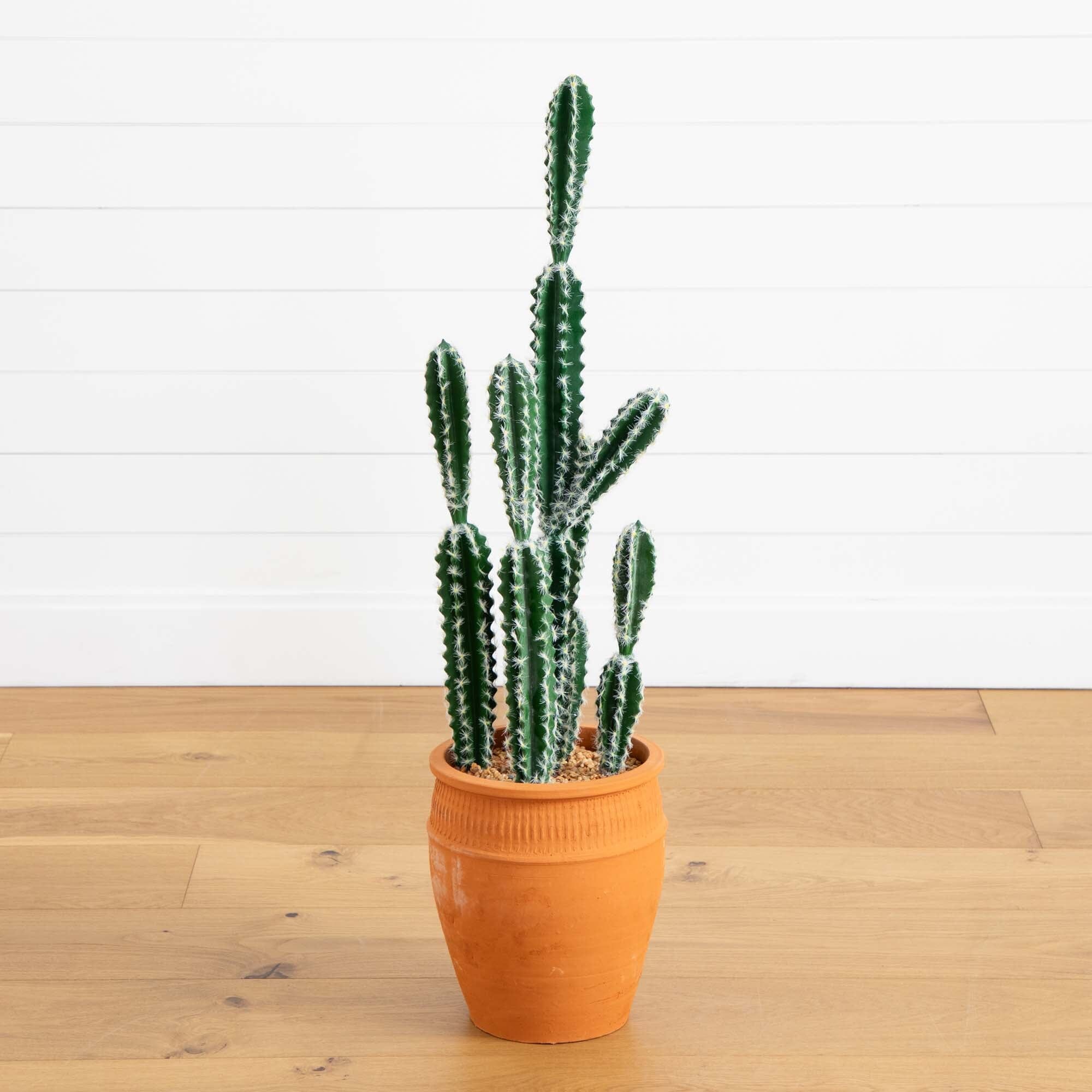 tall indoor cactus plants Nearly Natural 41 in. Artificial Cactus in Terracotta Planter