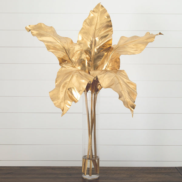 41” Artificial Golden Palm Foliage in Glass Vase