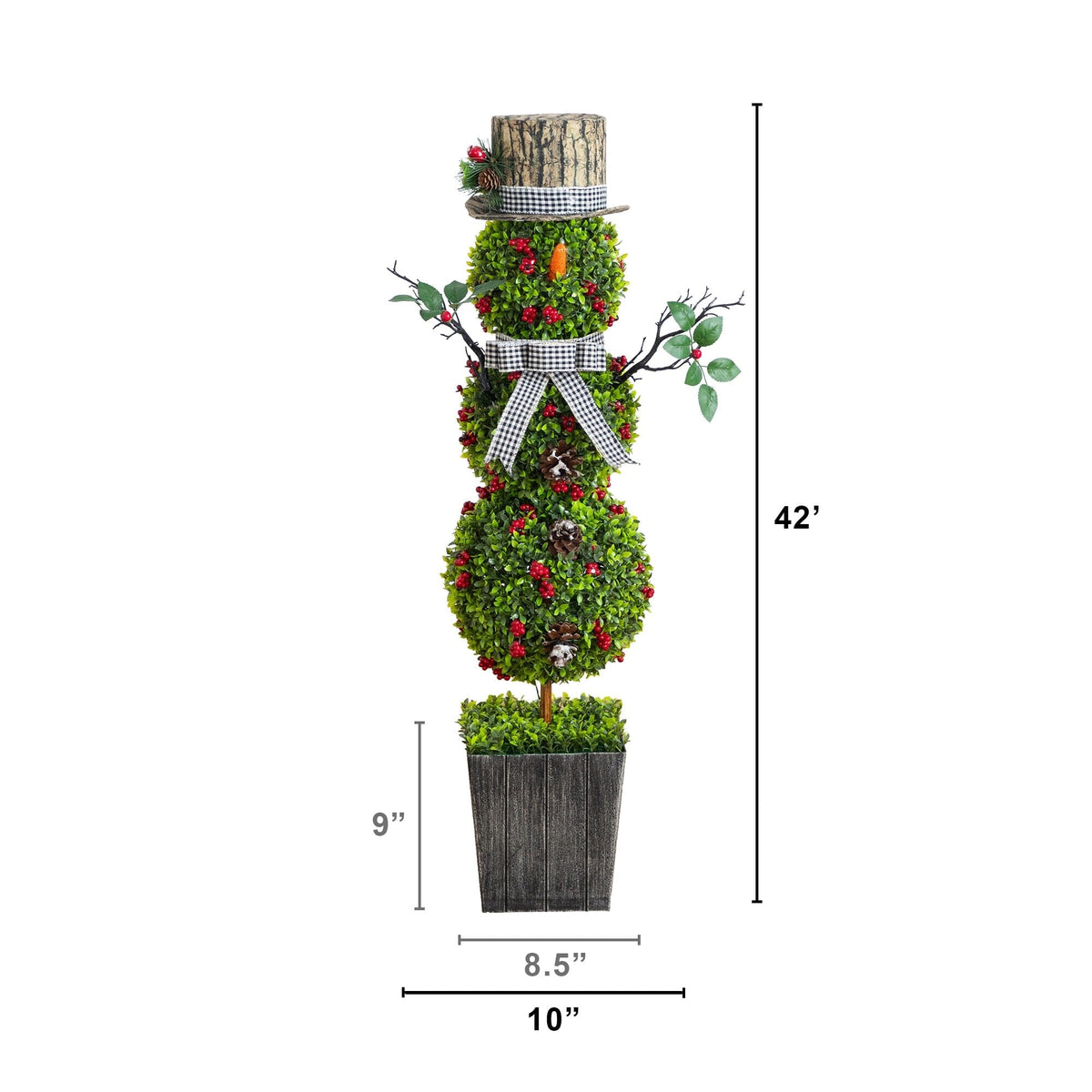 42” Pre-Lit Artificial Christmas Boxwood Snowman Topiary Tree with 45 LED Lights in Decorative Planter