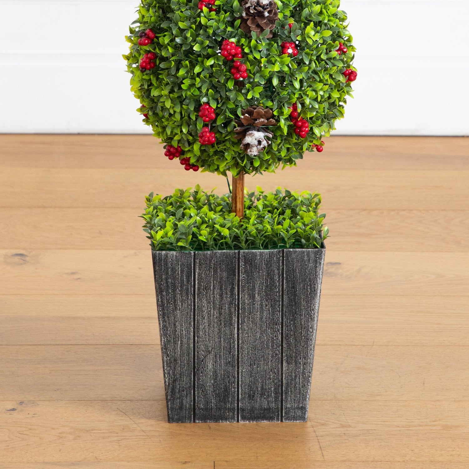 42” Pre-Lit Artificial Christmas Boxwood Snowman Topiary Tree with 45 LED Lights in Decorative Planter