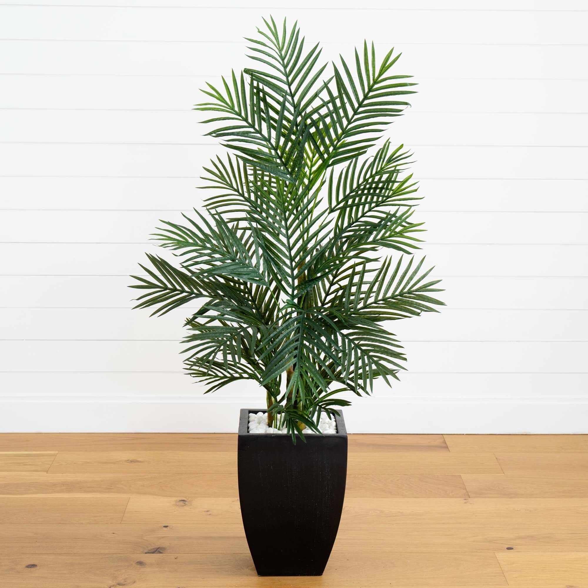 areca palm easyplant Nearly Natural 4.5ft. Areca Palm Tree with Black Wash Planter UV Resistant (Indoor/Outdoor)