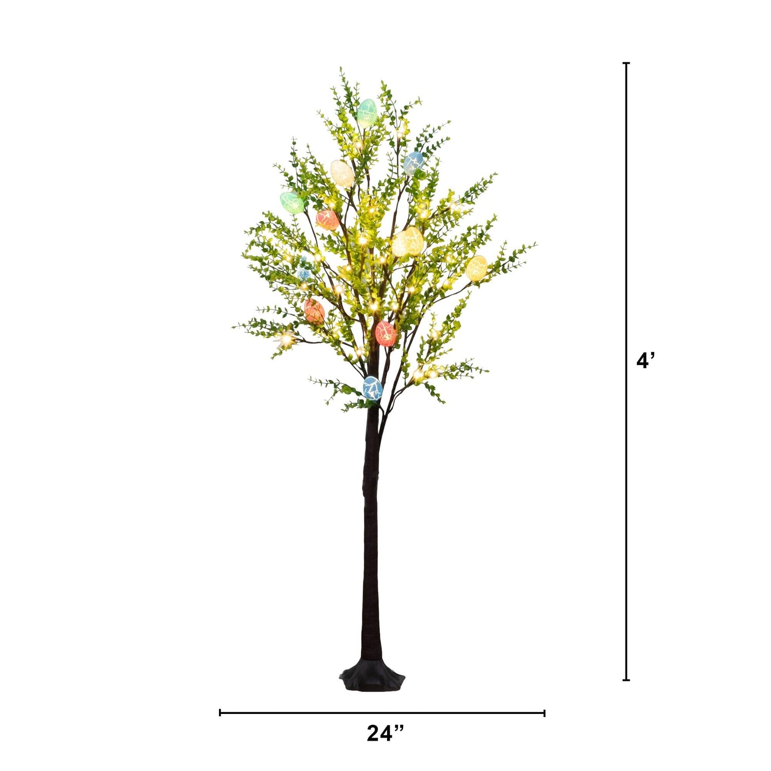 4' Pre-Lit Artificial Easter Egg Twig Tree with Greens and 48 Warm White LED Lights