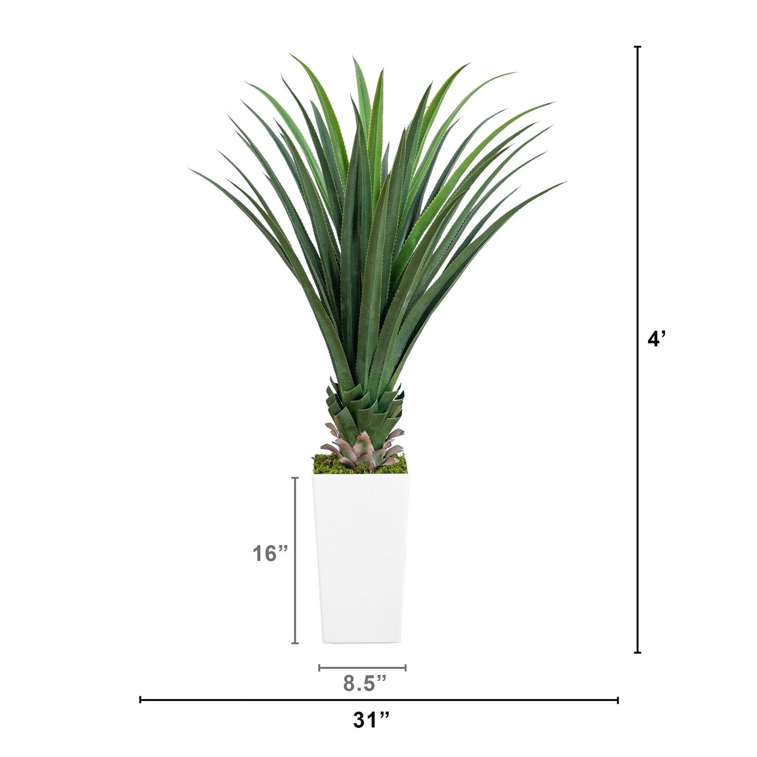 4' UV Resistant Artificial Spiked Agave Plant in White Tower Planter (Indoor/Outdoor)