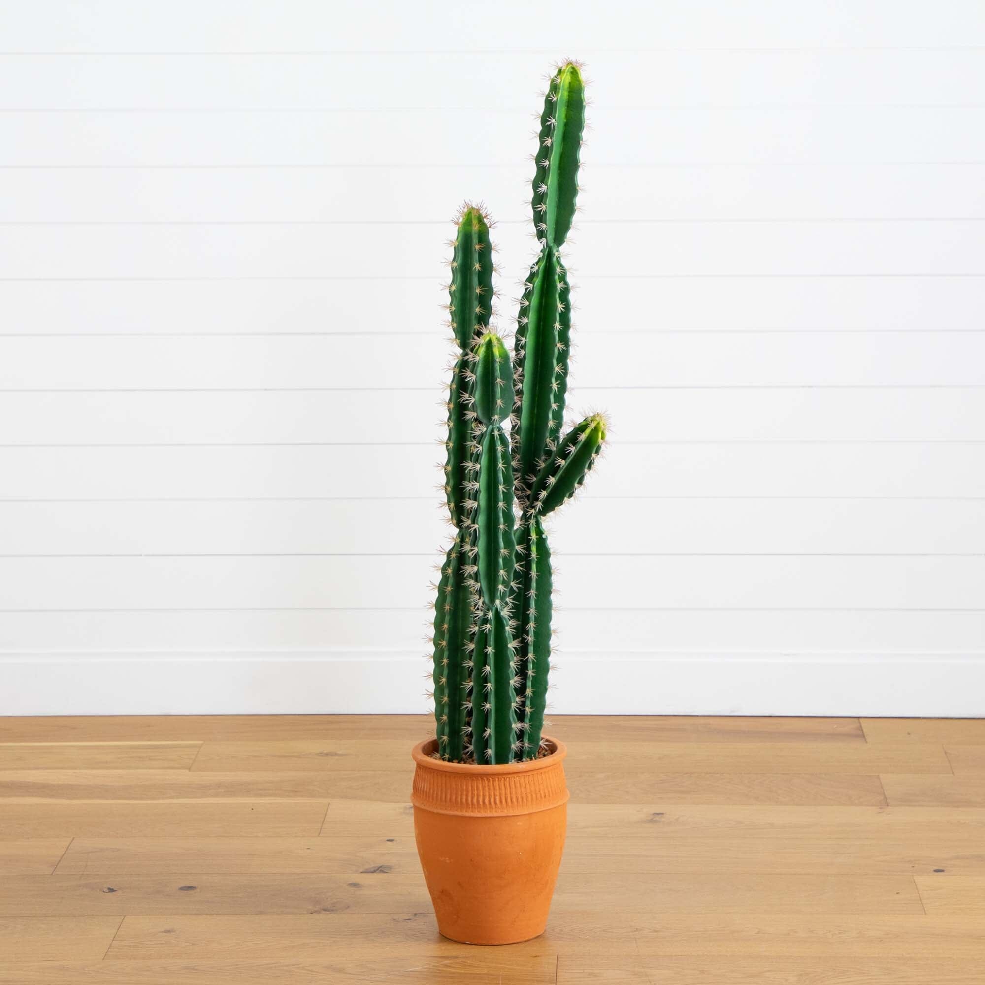 small plastic cactus plants Nearly Natural 5 ft. Artificial Cactus in Terracotta Planter
