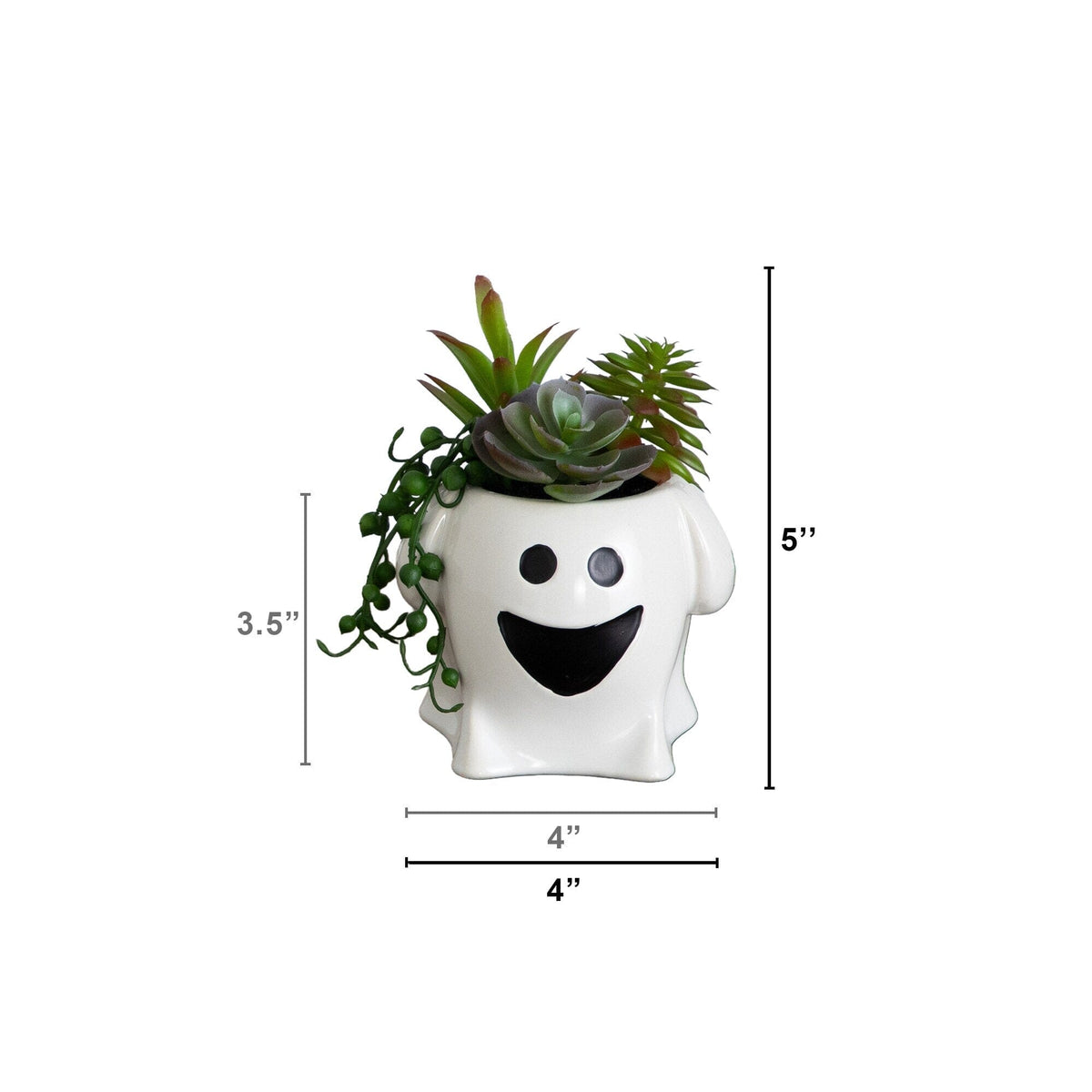 5” Artificial Halloween Succulent Garden in Happy Ghost Planter -Set of 2