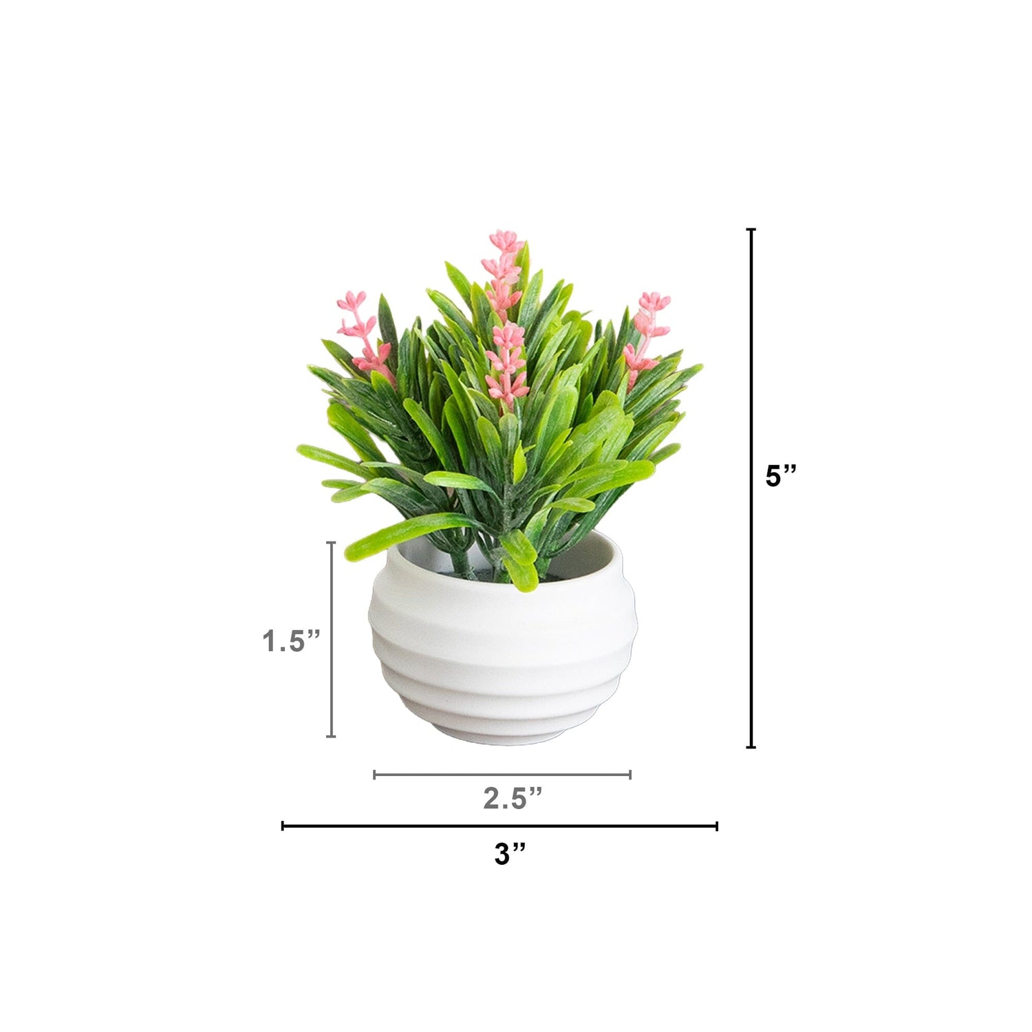 5" Artificial Mini Flowering Lavender Arrangement in White Decorative Oval Planter - Set of 4