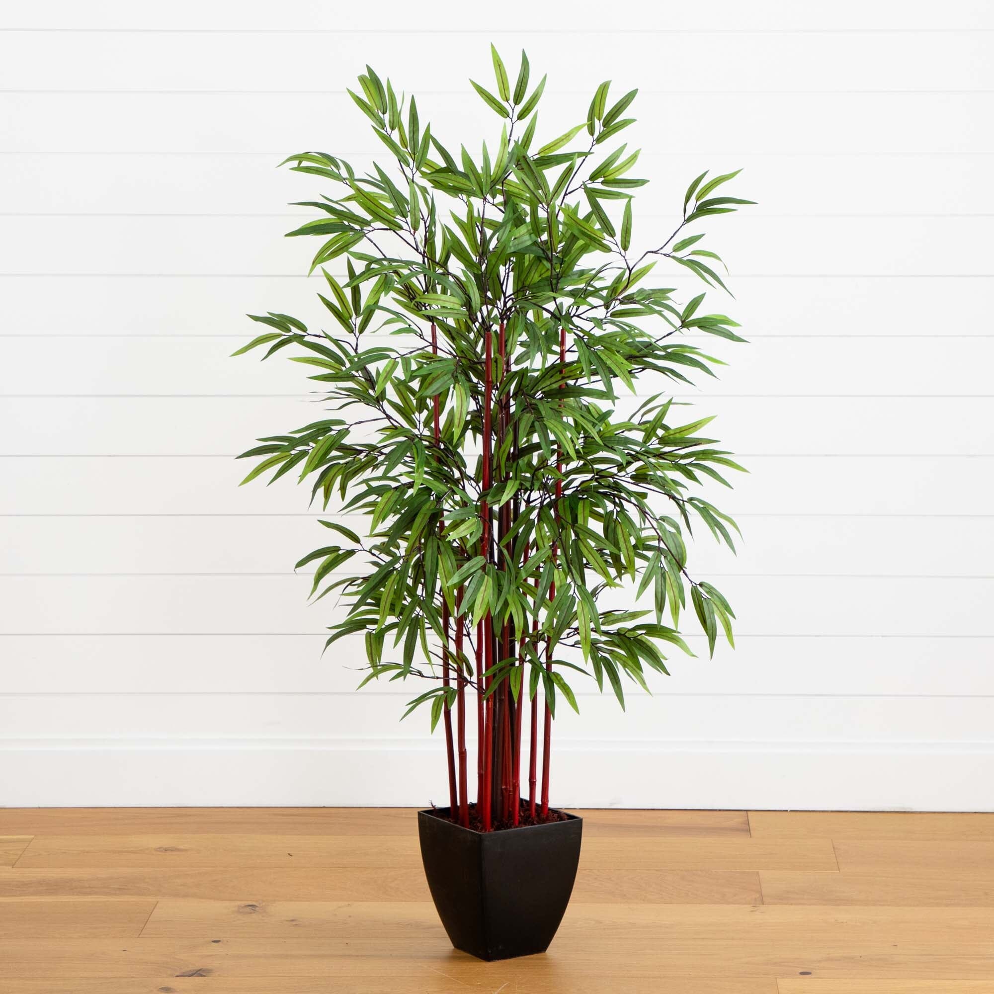 bamboo pot planter Nearly Natural 5 ft. Bamboo Silk Tree with Planter
