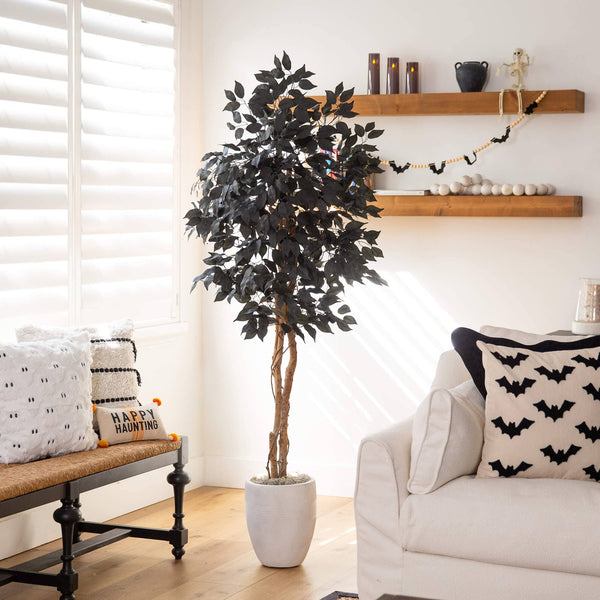 5' Artificial Halloween Black Ficus Tree with Natural Trunk