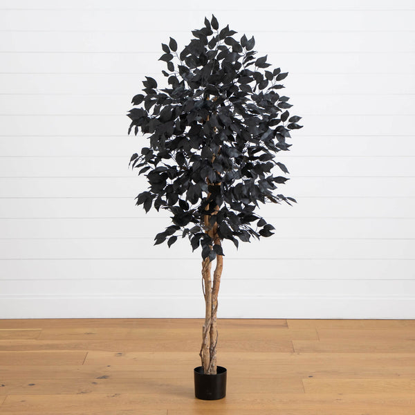 5' Artificial Halloween Black Ficus Tree with Natural Trunk