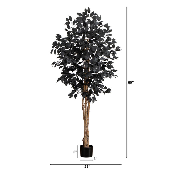 5' Artificial Halloween Black Ficus Tree with Natural Trunk