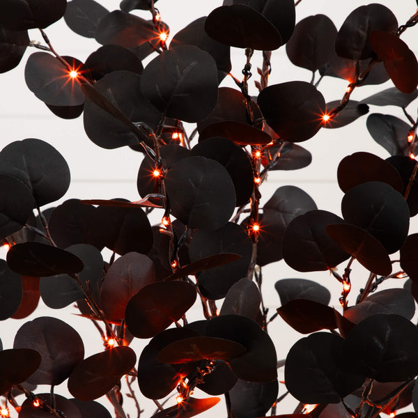 5' Pre-Lit Artificial Halloween Black Eucalyptus Tree with 220 Orange & Purple LED Lights