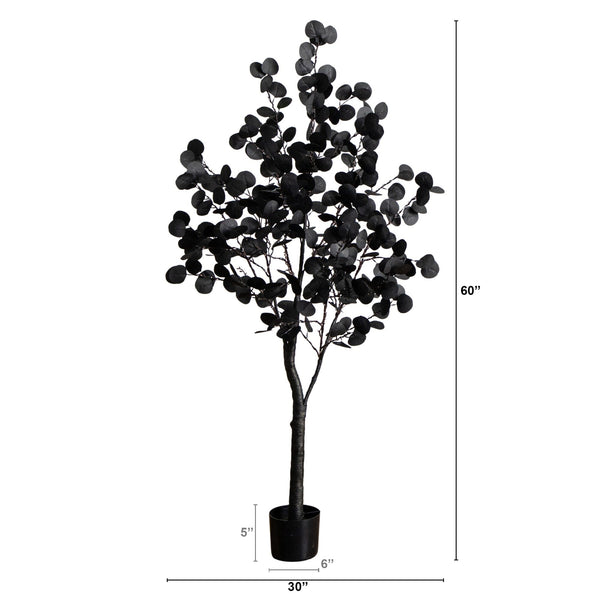 5' Pre-Lit Artificial Halloween Black Eucalyptus Tree with 220 Orange & Purple LED Lights