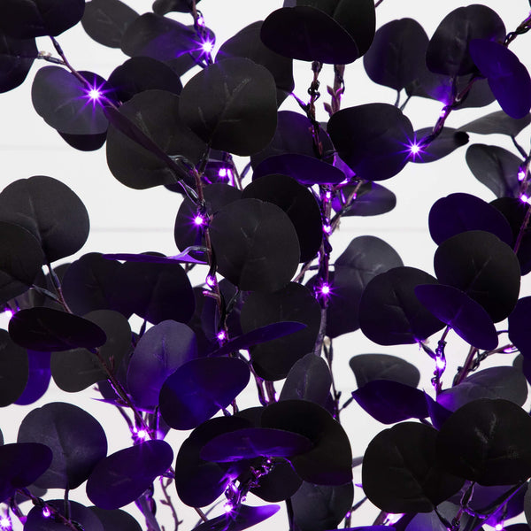 5' Pre-Lit Artificial Halloween Black Eucalyptus Tree with 220 Orange & Purple LED Lights