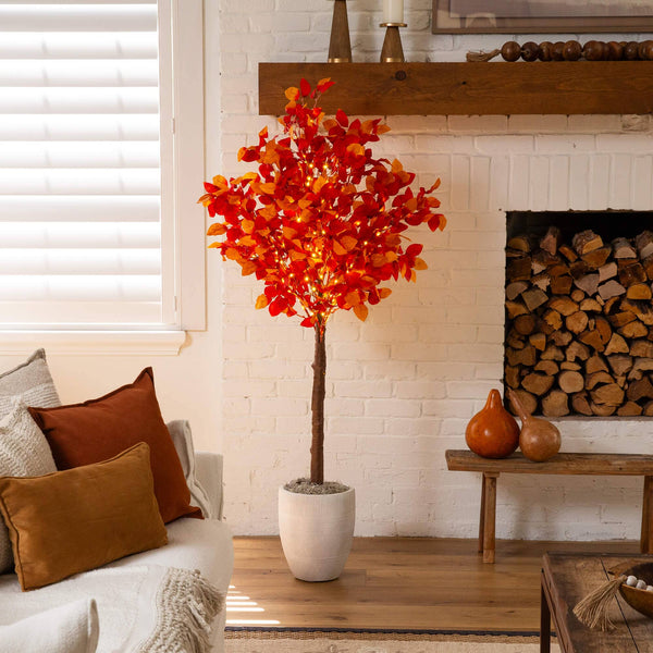 5' Pre-Lit Autumn Artificial Fall Tree with 200 Warm White LED Lights