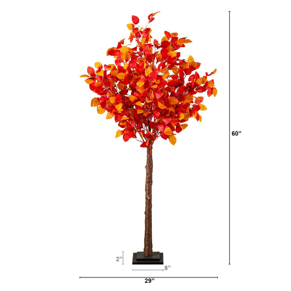5' Pre-Lit Autumn Artificial Fall Tree with 200 Warm White LED Lights