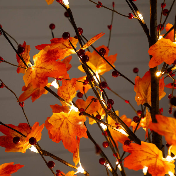 5' Pre-Lit Autumn Maple Artificial Fall Tree with Berries and 96 Warm White LED Lights