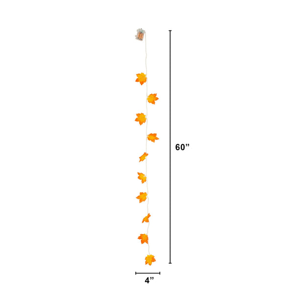 5' Pre-Lit Autumn Maple Leaf Artificial Fall Garland with 10 Warm White LED String Lights - Set of 3