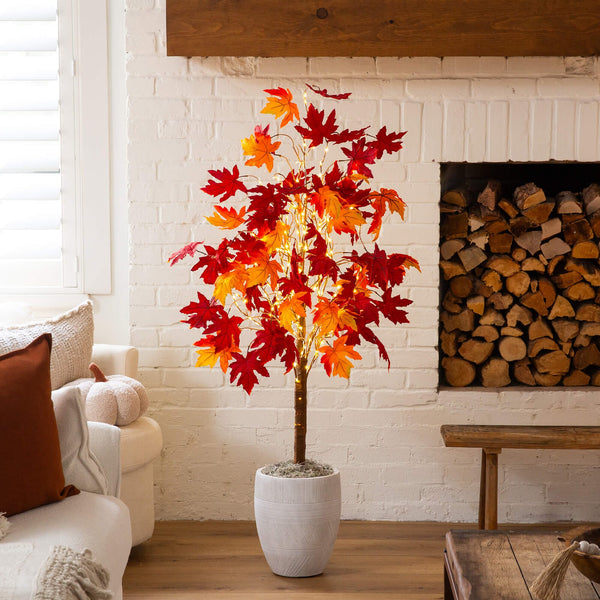 5' Pre-Lit Autumn Weeping Maple Artificial Fall Tree with 240 Warm White LED Lights